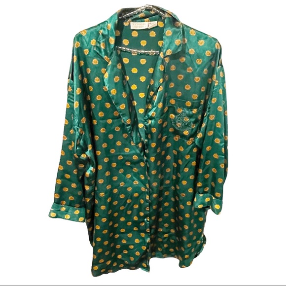 Victoria's Secret Other - Victorias Secret Gold‎ Label Large Green Button Front Pajama Bed Shirt Crest